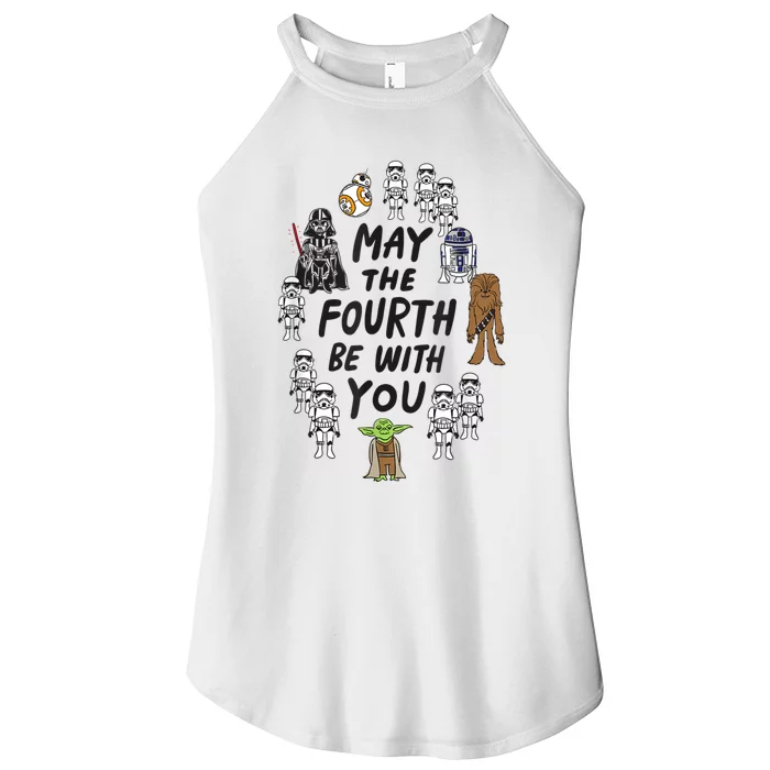 Amazon Essentials S.tar W.ars May The Fourth Be With You Doodle Characters Women’s Perfect Tri Rocker Tank