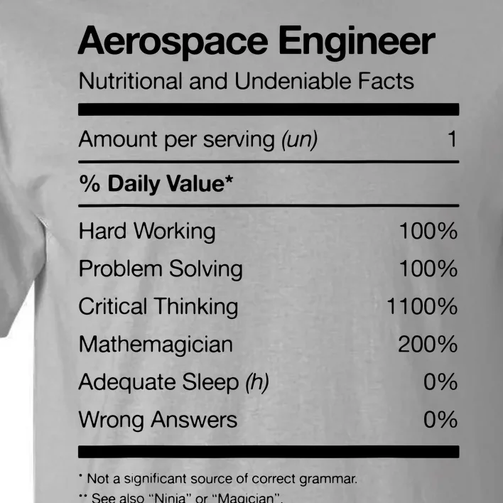 Aerospace Engineer Shirts Nutritional Facts Engineering Tall T-Shirt