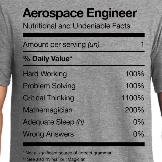 Aerospace Engineer Shirts Nutritional Facts Engineering Pajama Set