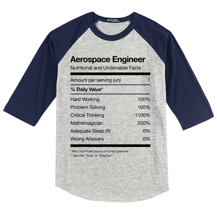 Aerospace Engineer Shirts Nutritional Facts Engineering Kids Colorblock Raglan Jersey