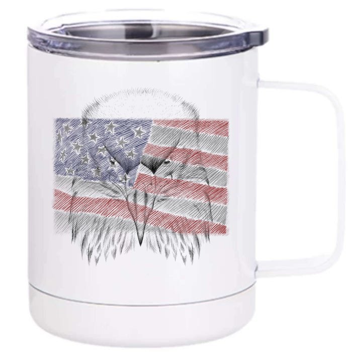 American Eagle Sketch Art Front & Back 12oz Stainless Steel Tumbler Cup