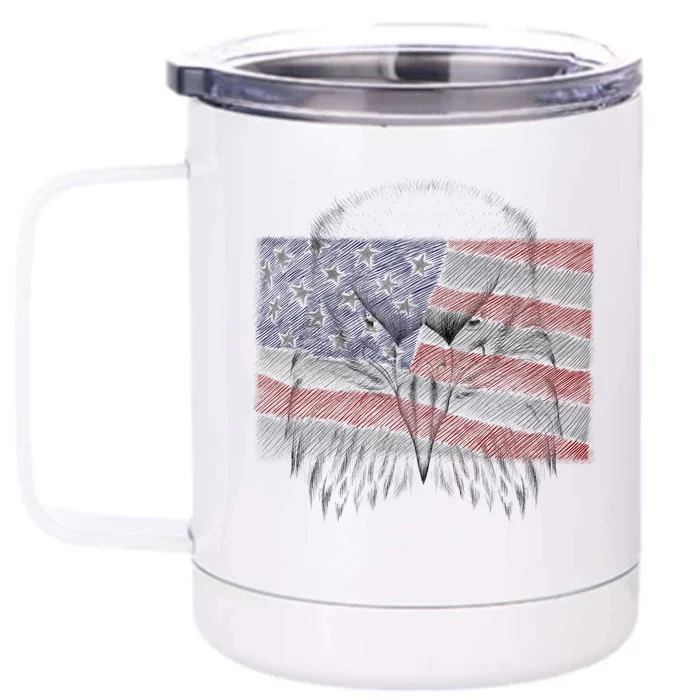 American Eagle Sketch Art Front & Back 12oz Stainless Steel Tumbler Cup