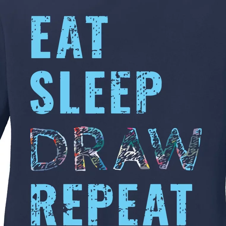 Artist Eat Sleep Draw Repeat Art Drawing Gift Ladies Long Sleeve Shirt