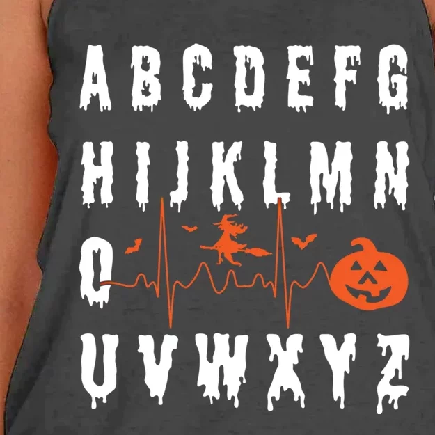 Abcs Ekg Strip Alphabet Halloween Pqrst Nurse Appreciation Gift Women's Knotted Racerback Tank