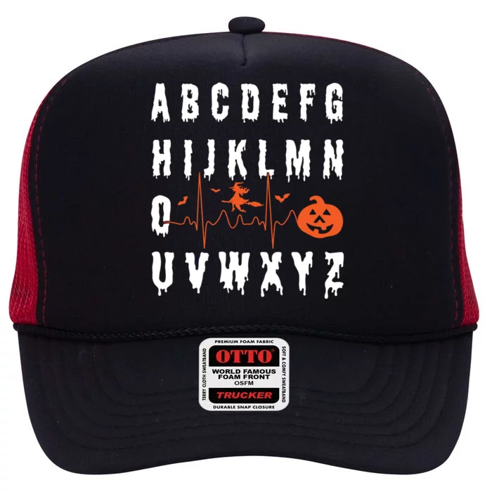 Abcs Ekg Strip Alphabet Halloween Pqrst Nurse Appreciation Gift High Crown Mesh Trucker Hat