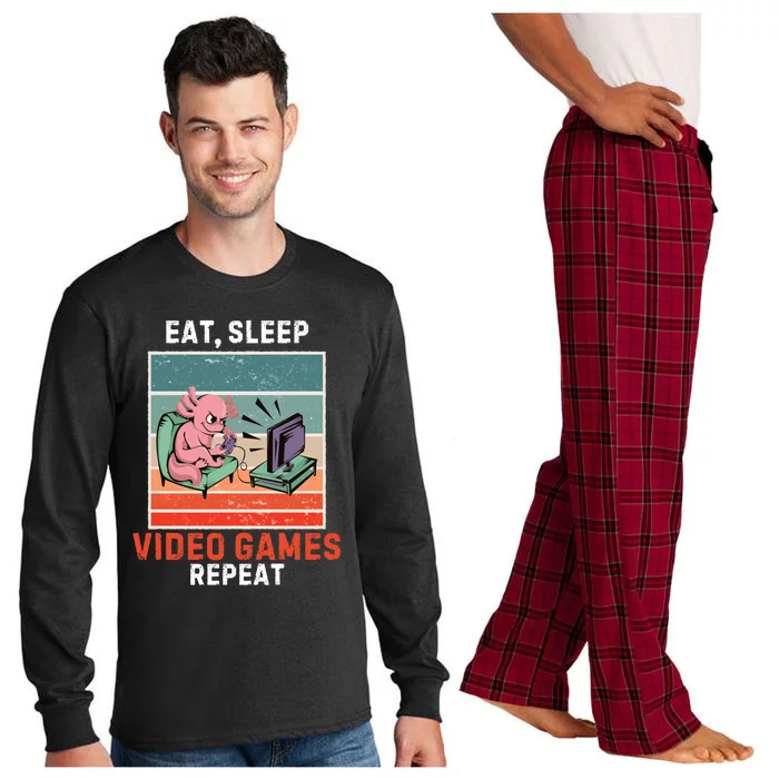 Axolotl Eat Sleep Video Games Repeat Vintage Video Games Gift Long Sleeve Pajama Set