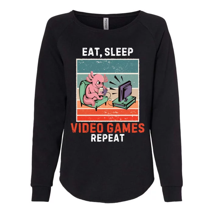 Axolotl Eat Sleep Video Games Repeat Vintage Video Games Gift Womens California Wash Sweatshirt