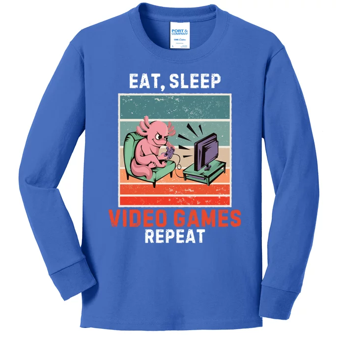 Axolotl Eat Sleep Video Games Repeat Vintage Video Games Gift Kids Long Sleeve Shirt