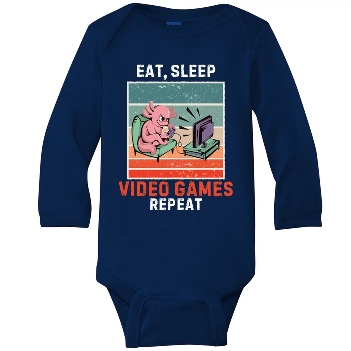 Axolotl Eat Sleep Video Games Repeat Vintage Video Games Gift Baby Long Sleeve Bodysuit