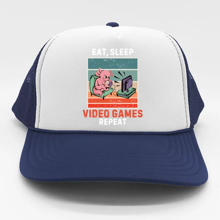 Axolotl Eat Sleep Video Games Repeat Vintage Video Games Gift Trucker Hat