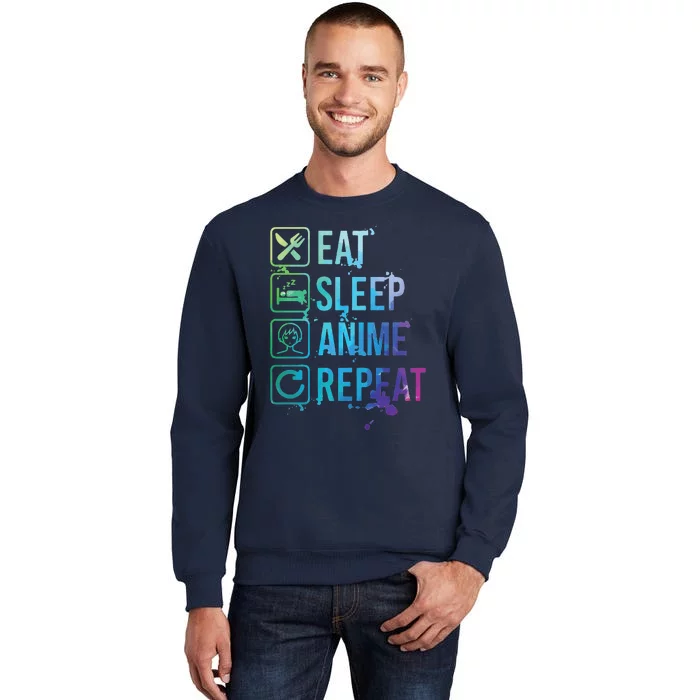 Anime Eat Sleep Repeat Watercolor Gift Tall Sweatshirt