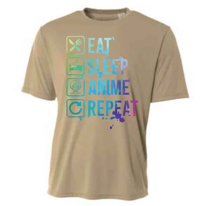 Anime Eat Sleep Repeat Watercolor Gift Cooling Performance Crew T-Shirt