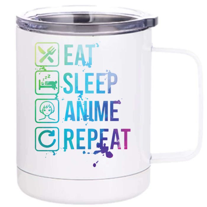 Anime Eat Sleep Repeat Watercolor Gift Front & Back 12oz Stainless Steel Tumbler Cup