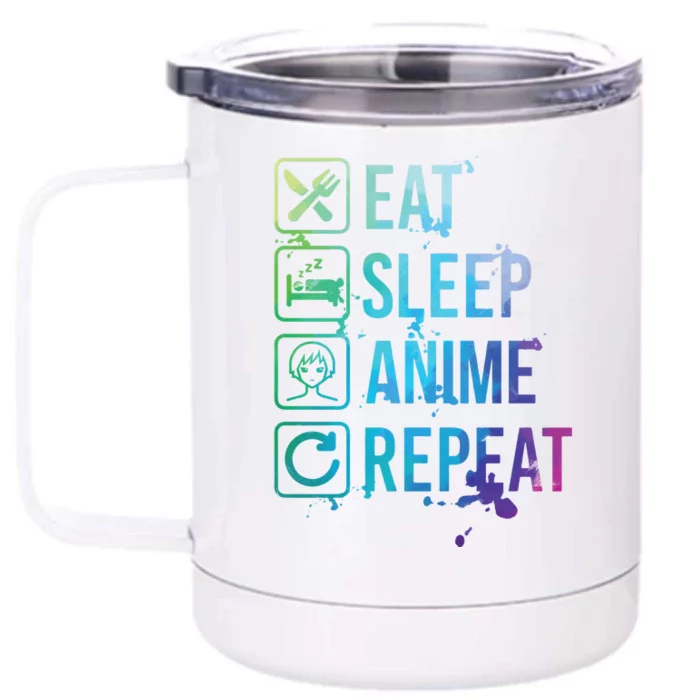 Anime Eat Sleep Repeat Watercolor Gift Front & Back 12oz Stainless Steel Tumbler Cup