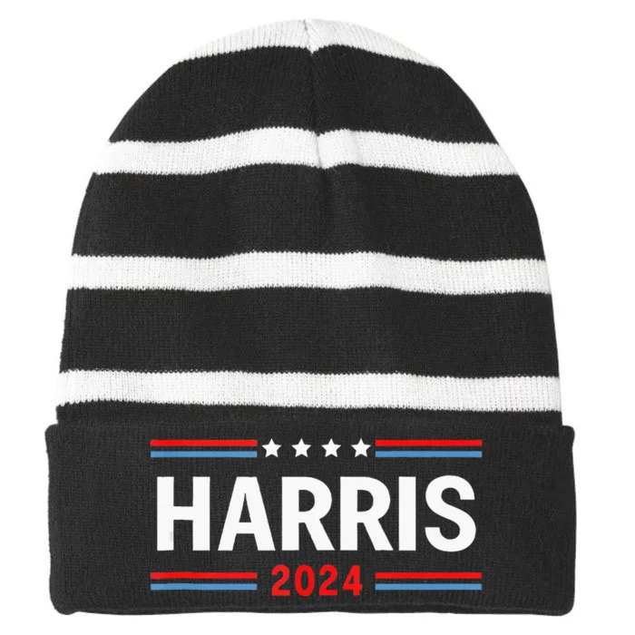 America Election Usa Vote Kamala Harris 2024 President Striped Beanie with Solid Band