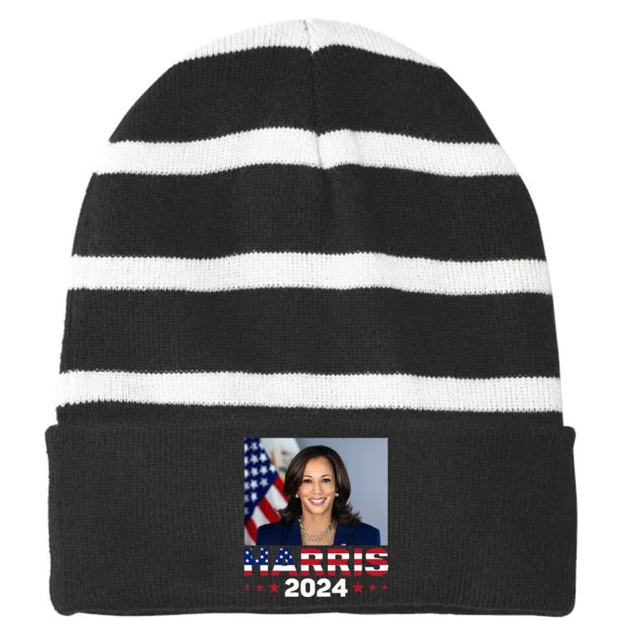 America Election Usa Vote Kamala Harris 2024 Presiden Striped Beanie with Solid Band