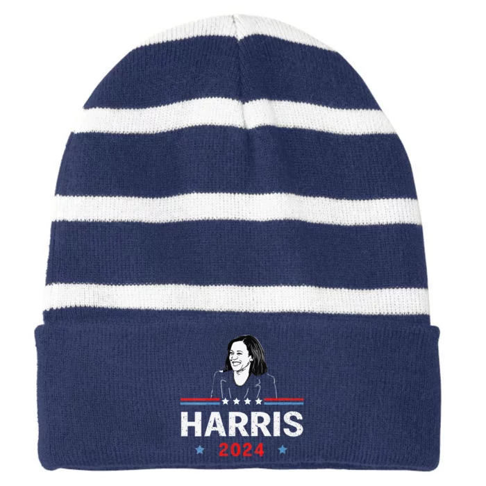 America Election Vote Kamala Harris 2024 President Striped Beanie with Solid Band