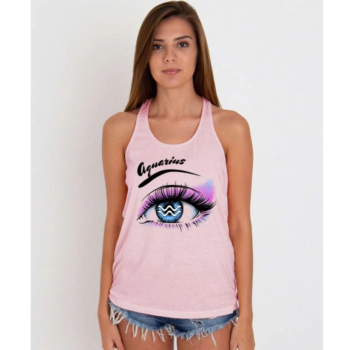 Aquarius Eyelashes Zodiac Sign Horoscope Lashes Artist Gift Women's Knotted Racerback Tank