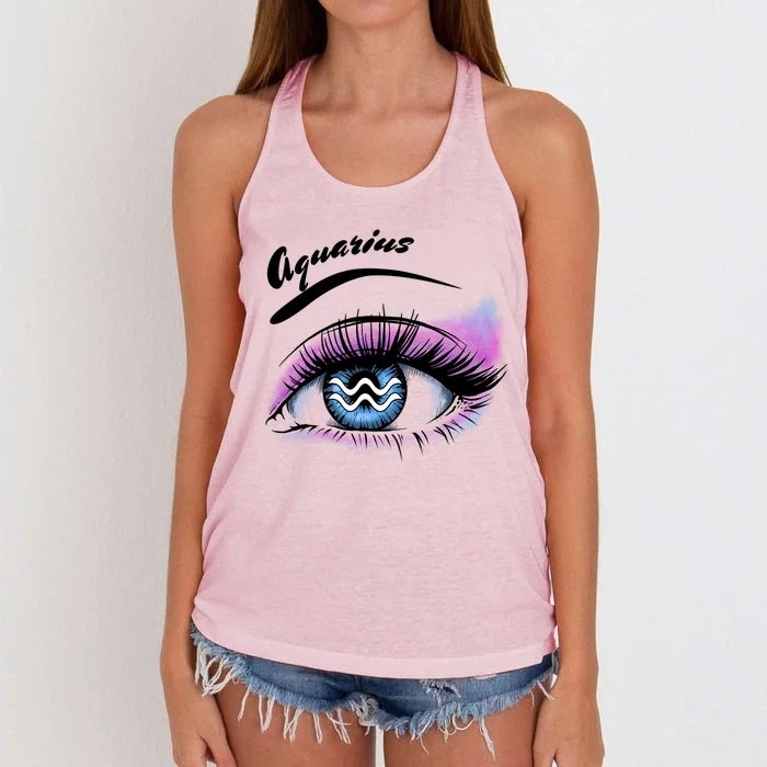 Aquarius Eyelashes Zodiac Sign Horoscope Lashes Artist Gift Women's Knotted Racerback Tank