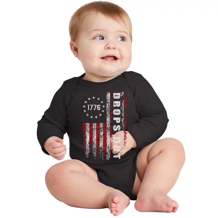 American Flag 1776 Joe Biden Drops Out 2024 Baby Long Sleeve Bodysuit