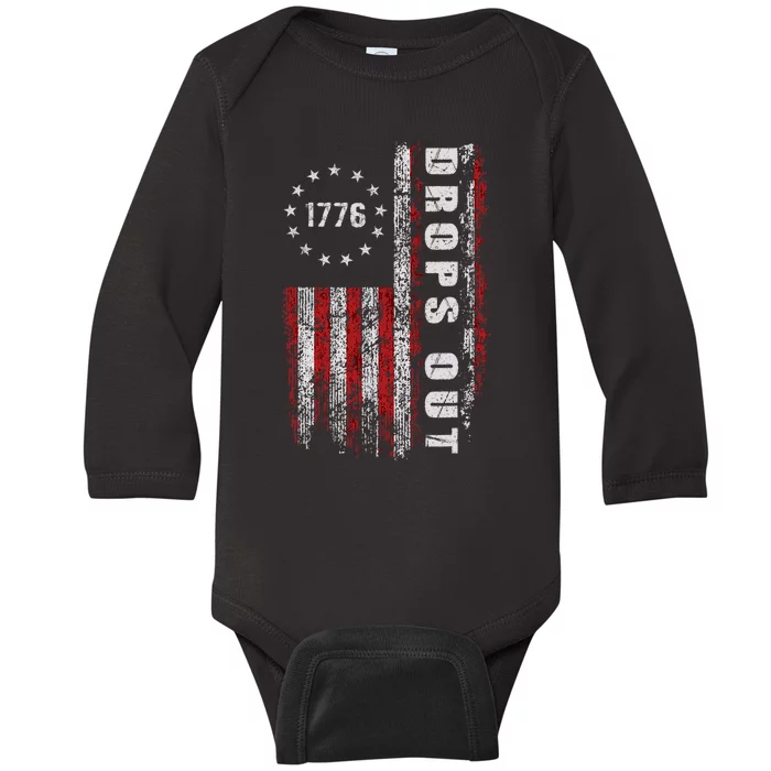 American Flag 1776 Joe Biden Drops Out 2024 Baby Long Sleeve Bodysuit