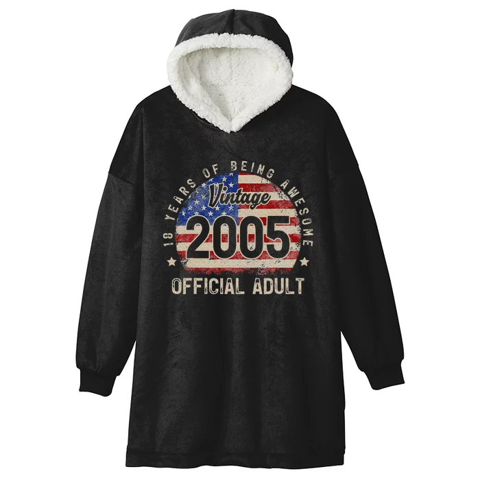 American Flag 18 Years of Being Awesome 2005 18th Birthday Hooded Wearable Blanket