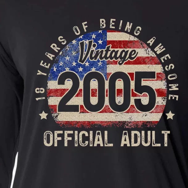 American Flag 18 Years of Being Awesome 2005 18th Birthday Cooling Performance Long Sleeve Crew