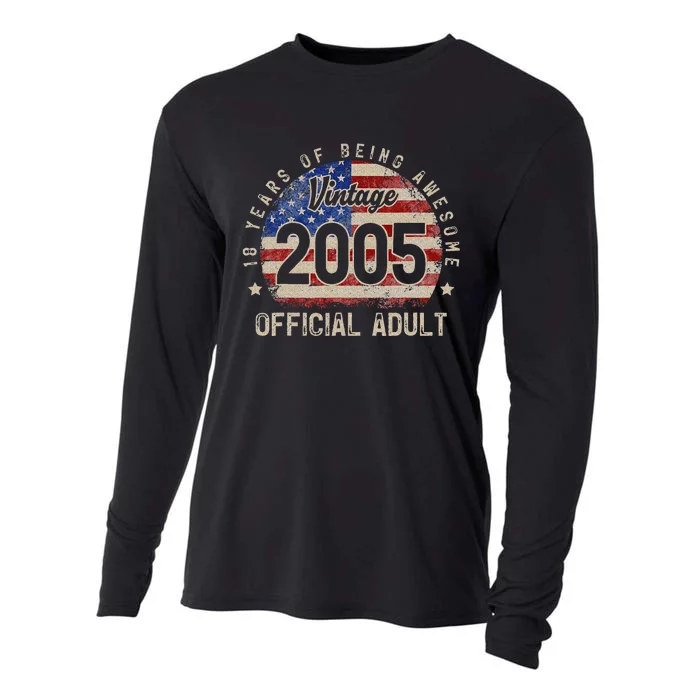 American Flag 18 Years of Being Awesome 2005 18th Birthday Cooling Performance Long Sleeve Crew