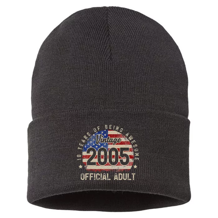 American Flag 18 Years of Being Awesome 2005 18th Birthday Sustainable Knit Beanie