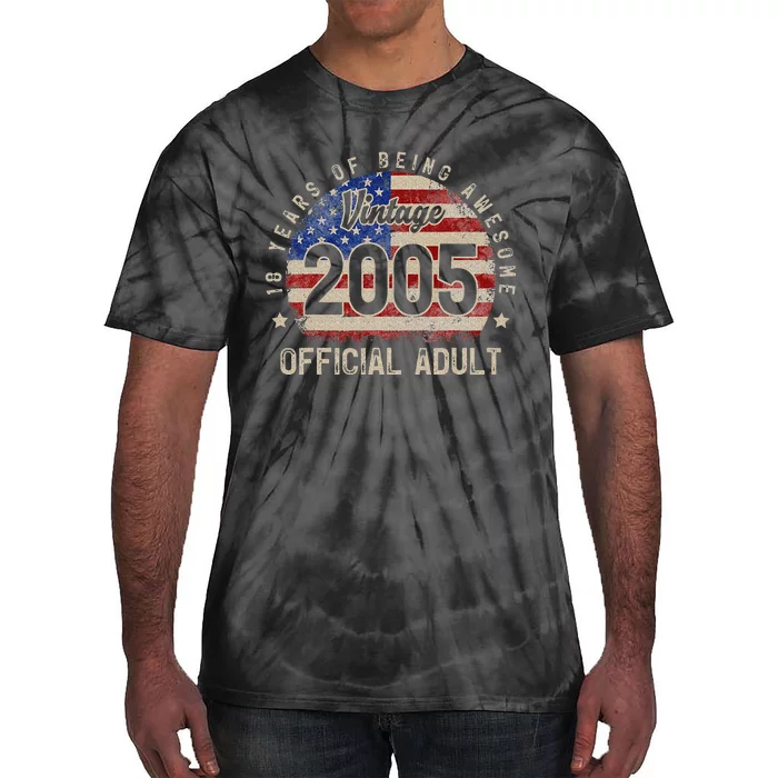 American Flag 18 Years of Being Awesome 2005 18th Birthday Tie-Dye T-Shirt