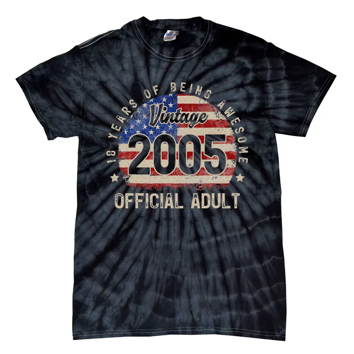 American Flag 18 Years of Being Awesome 2005 18th Birthday Tie-Dye T-Shirt