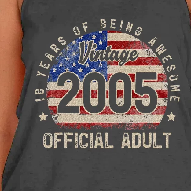 American Flag 18 Years of Being Awesome 2005 18th Birthday Women's Knotted Racerback Tank