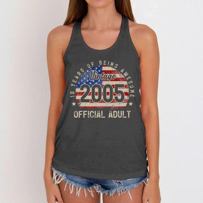 American Flag 18 Years of Being Awesome 2005 18th Birthday Women's Knotted Racerback Tank