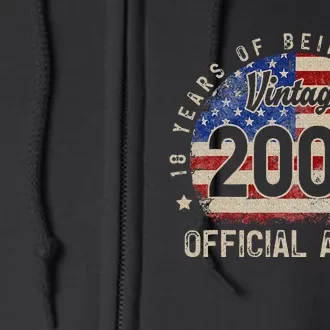 American Flag 18 Years of Being Awesome 2005 18th Birthday Full Zip Hoodie