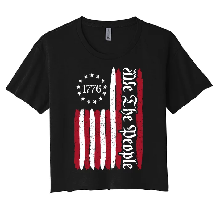 American Flag 1776 We The People Founding Fathers Constitution Women's Crop Top Tee