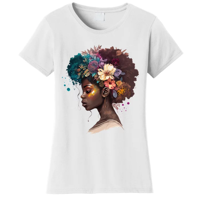 Afropunk Flowers 1619 Juneteenth African Afro Hair Melanin Women's T-Shirt