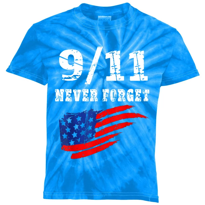 American Flag 20th Anniversary Never Forget 20 Year Funny Gift Kids Tie-Dye T-Shirt