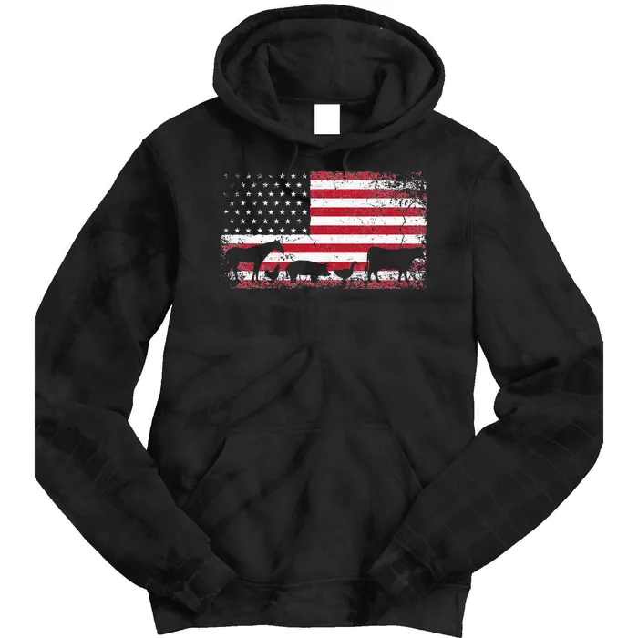 American Flag 4th of July Chicken Horse Cow Pig Farm Gift Tie Dye Hoodie