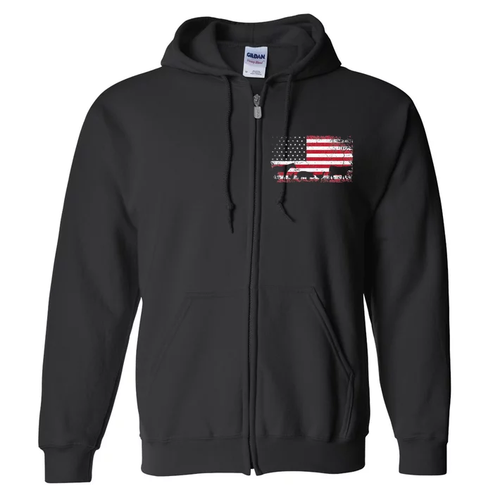 American Flag 4th of July Chicken Horse Cow Pig Farm Gift Full Zip Hoodie