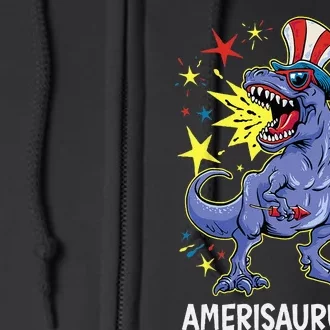 American Flag 4th Of July T Rex Dinosaur Amerisaurus Rex Boy Full Zip Hoodie