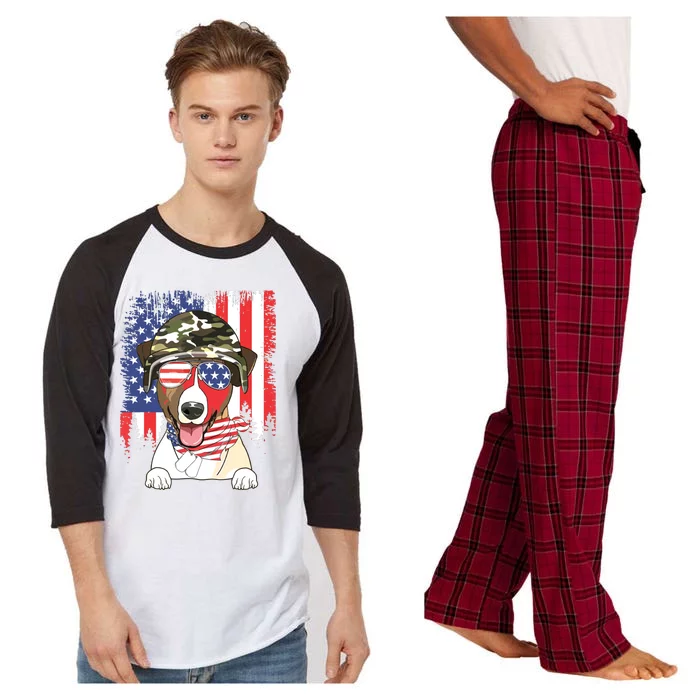 American Flag 4th Of July Jack Russell Terrier Veteran Dog Raglan Sleeve Pajama Set