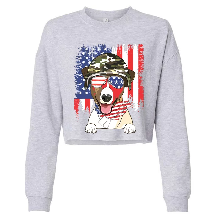 American Flag 4th Of July Jack Russell Terrier Veteran Dog Cropped Pullover Crew