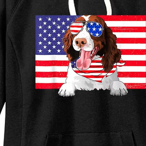 American Flag 4th Of July English Springer Spaniel Dog Lover Women's Fleece Hoodie