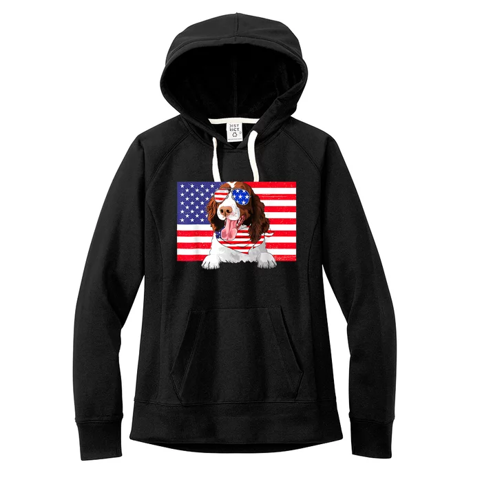 American Flag 4th Of July English Springer Spaniel Dog Lover Women's Fleece Hoodie