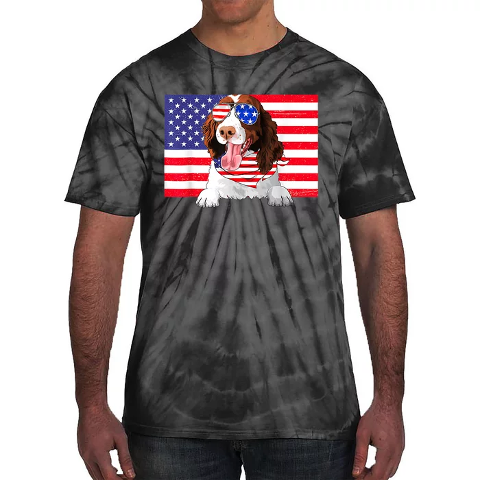 American Flag 4th Of July English Springer Spaniel Dog Lover Tie-Dye T-Shirt