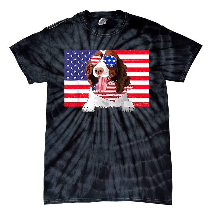 American Flag 4th Of July English Springer Spaniel Dog Lover Tie-Dye T-Shirt