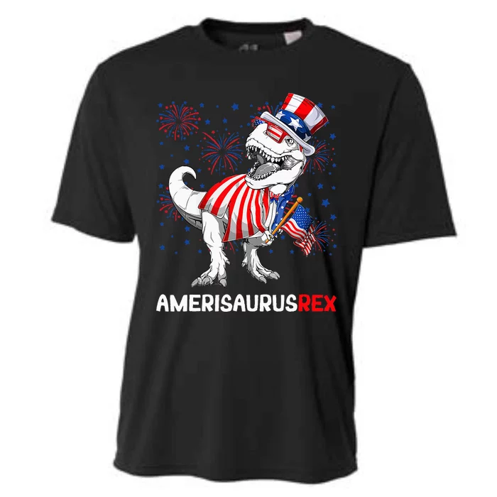 American Flag 4th Of July T Rex Dinosaur Amerisaurus Rex Cooling Performance Crew T-Shirt