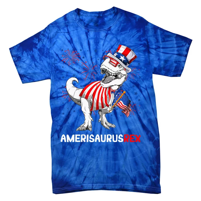 American Flag 4th Of July T Rex Dinosaur Amerisaurus Rex Tie-Dye T-Shirt