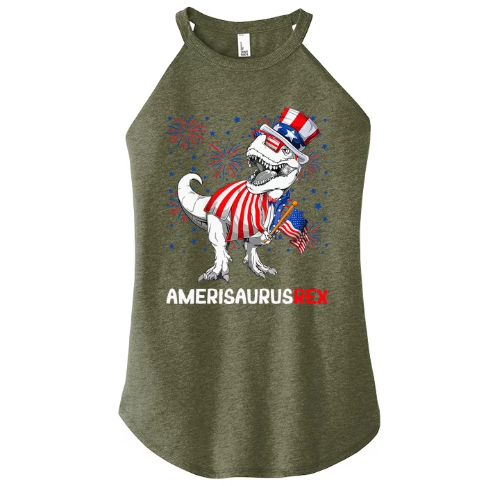 American Flag 4th Of July T Rex Dinosaur Amerisaurus Rex Women’s Perfect Tri Rocker Tank