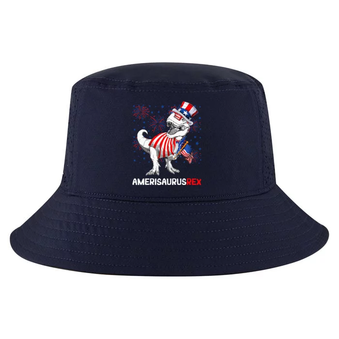 American Flag 4th Of July T Rex Dinosaur Amerisaurus Rex Cool Comfort Performance Bucket Hat